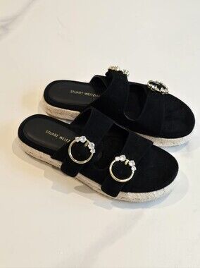 Stuart Weitzman Black Slide Sandals